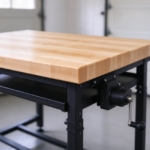 Thick maple butcher-block edge and folded crank handle