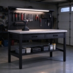 Workbench used as a repair station with drill charging