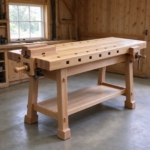 Beech workbench in a bright barn-style workshop